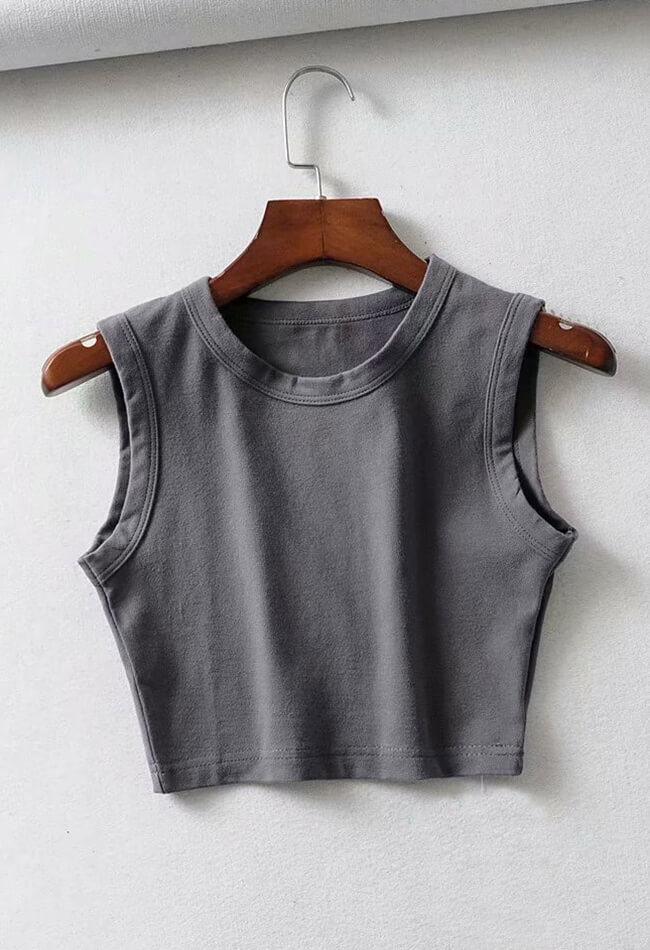 2024 Yoga Solid Cropped Tank Top Gray S in Tops&Tees Online Store ...