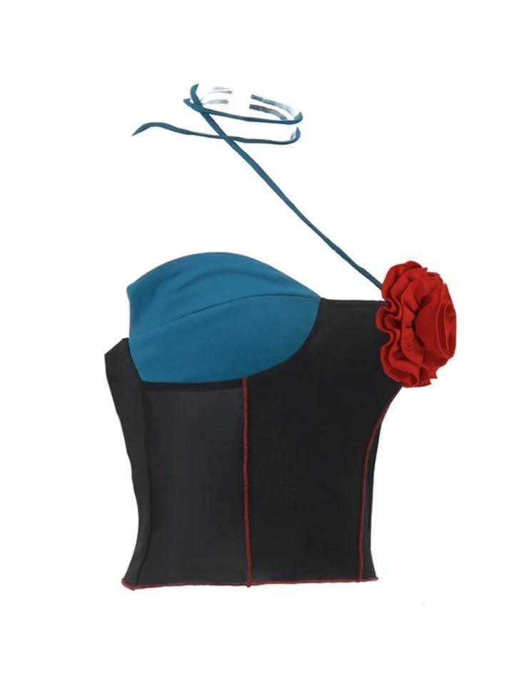 Three-dimensional Flower Decor Splice Halter Vest - AnotherChill