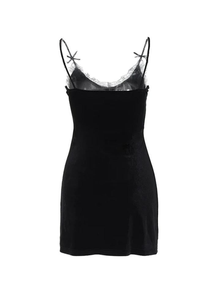 Velvet Lace Splice V Neck Mini Dress - AnotherChill