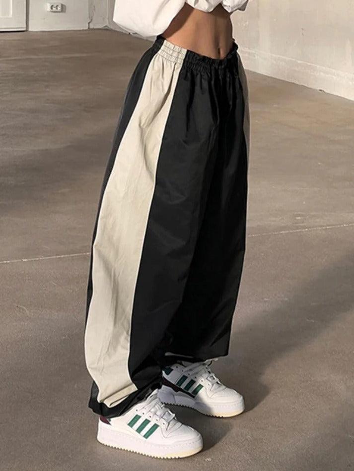 Contrast Splice Drawstring Wide Leg Pants - AnotherChill