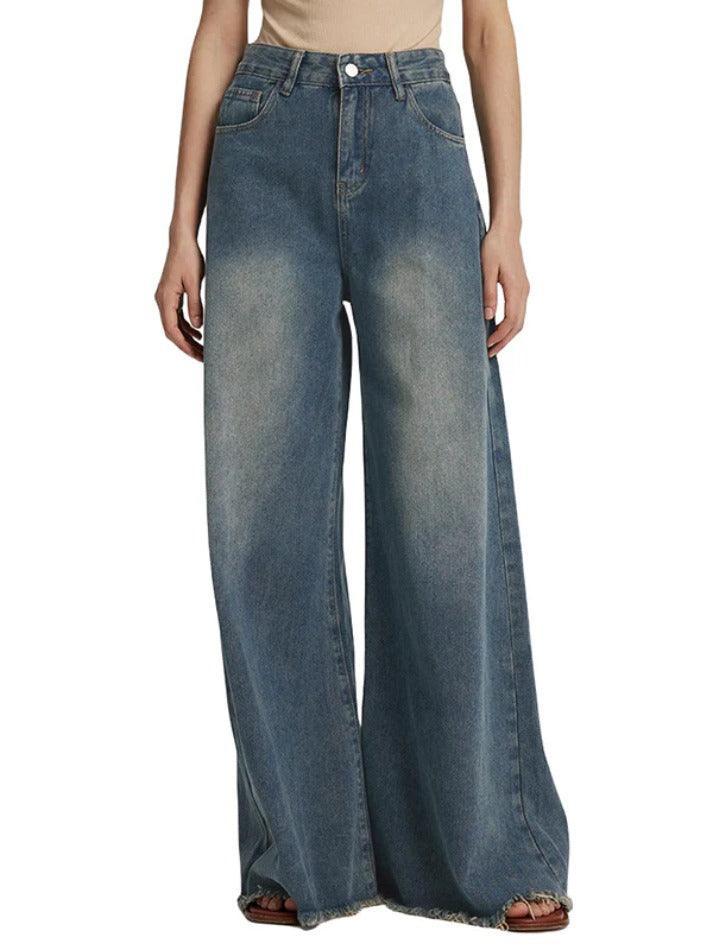 Vintage Frayed Wide Leg Boyfriend Jeans - AnotherChill