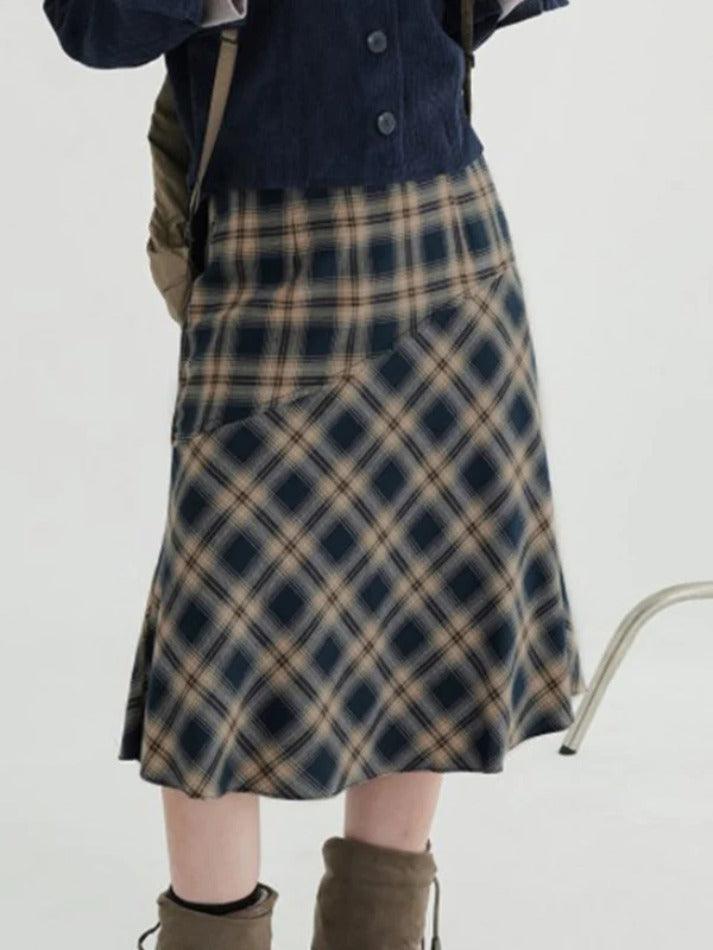 2024 Contrast Color Plaid Splice High Rise Mini Skirt Blue S in Skirts ...