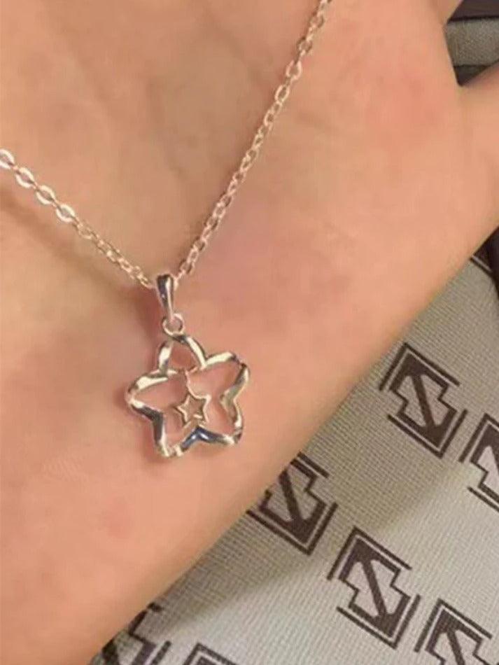 Silver Hollow Out Star Charm Necklace - AnotherChill