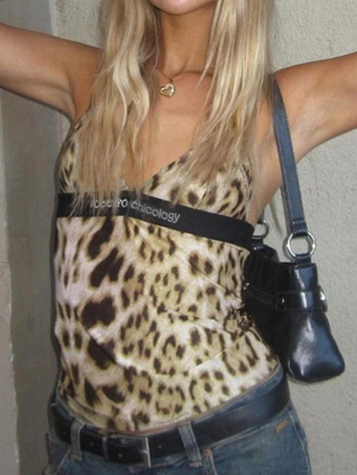 Leopard Print V Neck Cami Top - AnotherChill