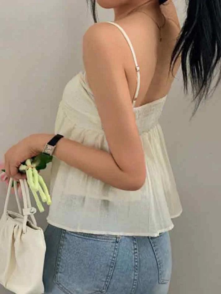 Solid Color Pleated Lace Up Cami Top - AnotherChill