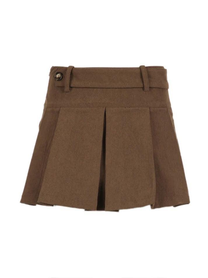 Vintage Brown Corduroy Belted Pleated Mini Skirt - AnotherChill