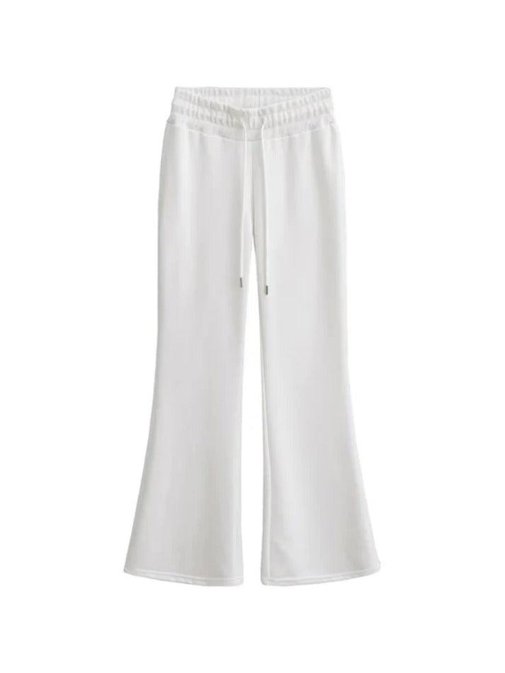 Solid Low Rise Drawstring Flare Leg Pants - AnotherChill