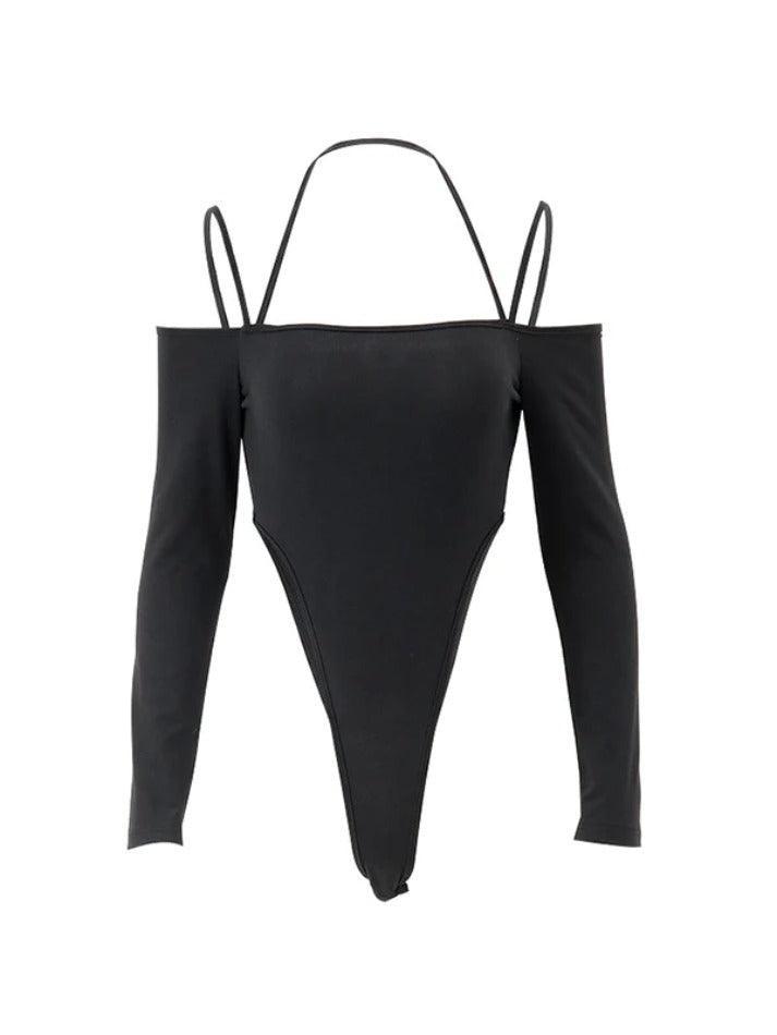 Black Halter Off Shoulder Bodysuit - AnotherChill