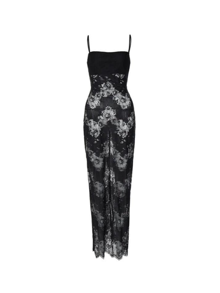 Perspective Lace Backless Lacing Slim Maxi Dress - AnotherChill