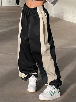 Contrast Splice Drawstring Wide Leg Pants - AnotherChill