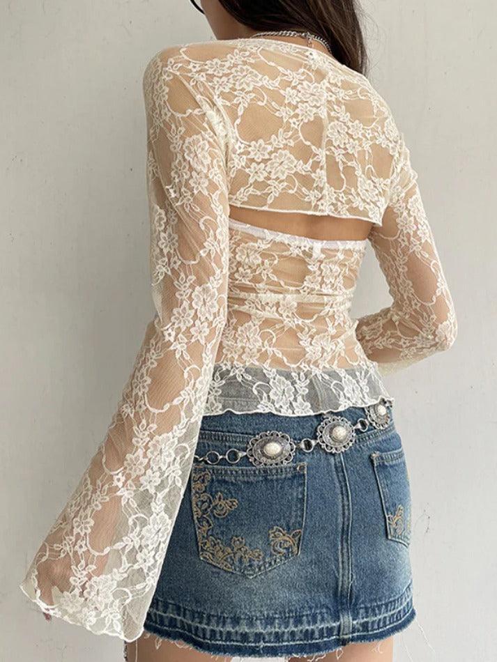 Lace Bandeau Smock Long Sleeve Tee - AnotherChill