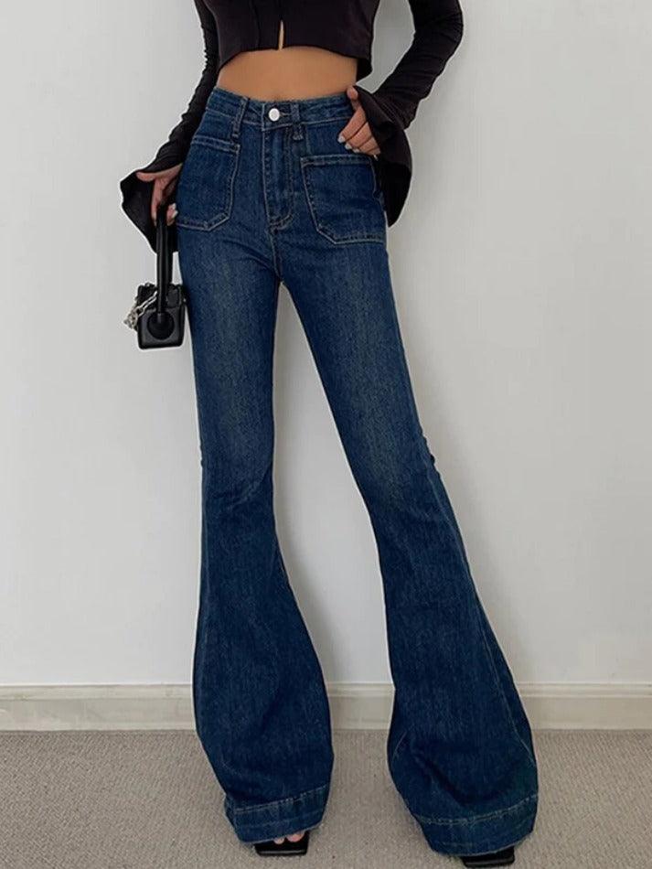 Vintage High Rise Elastic Flare Jeans - AnotherChill