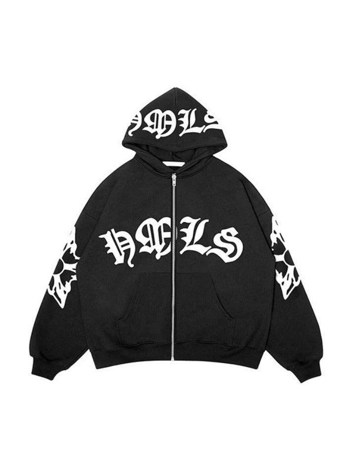 Gothic Letter Graphic Zip Up Hoodie - AnotherChill