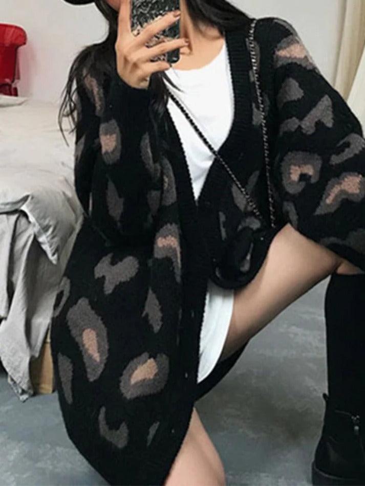 Leopard Print Loose Cardigan - AnotherChill