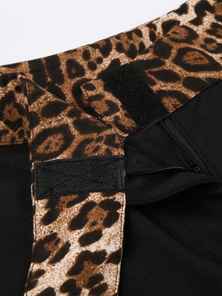 Leopard Splice Elastic Waist Flare Leg Pants - AnotherChill