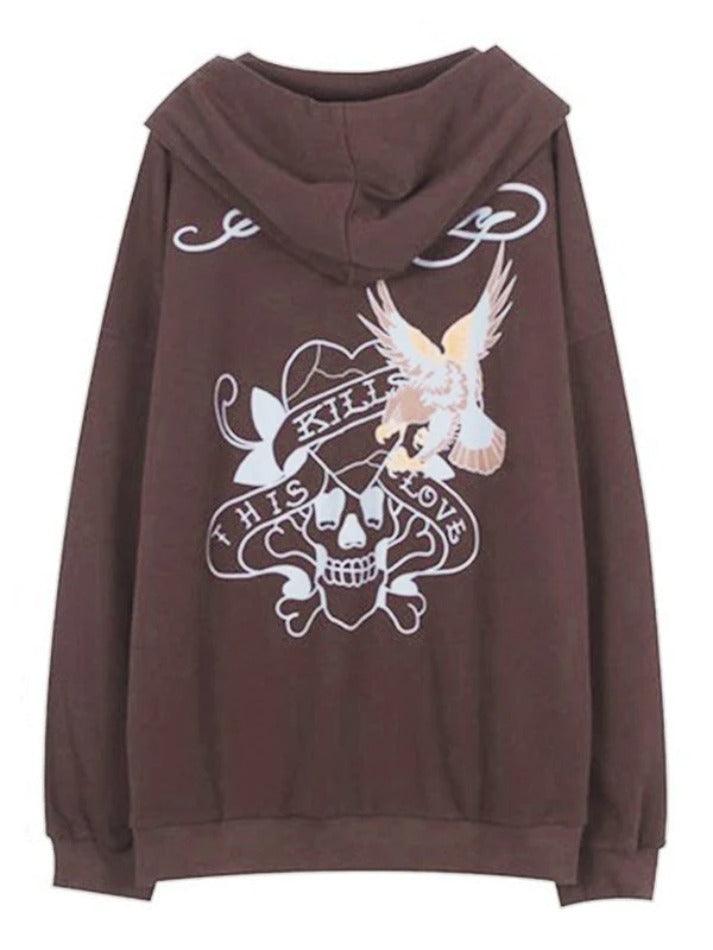 Love Skull Print Zipper Hoodie - AnotherChill