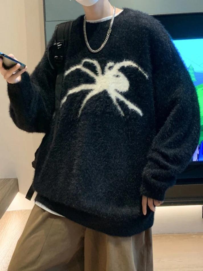 Men's Spider Print Loose Sweater - AnotherChill