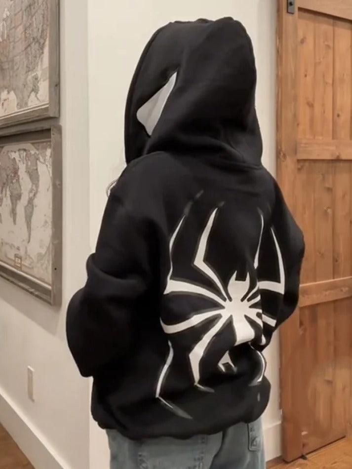 Punk Spider Print Oversized Hoodie - AnotherChill