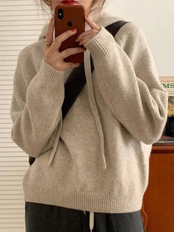 Simple Hooded Pullover Knit Sweater - AnotherChill