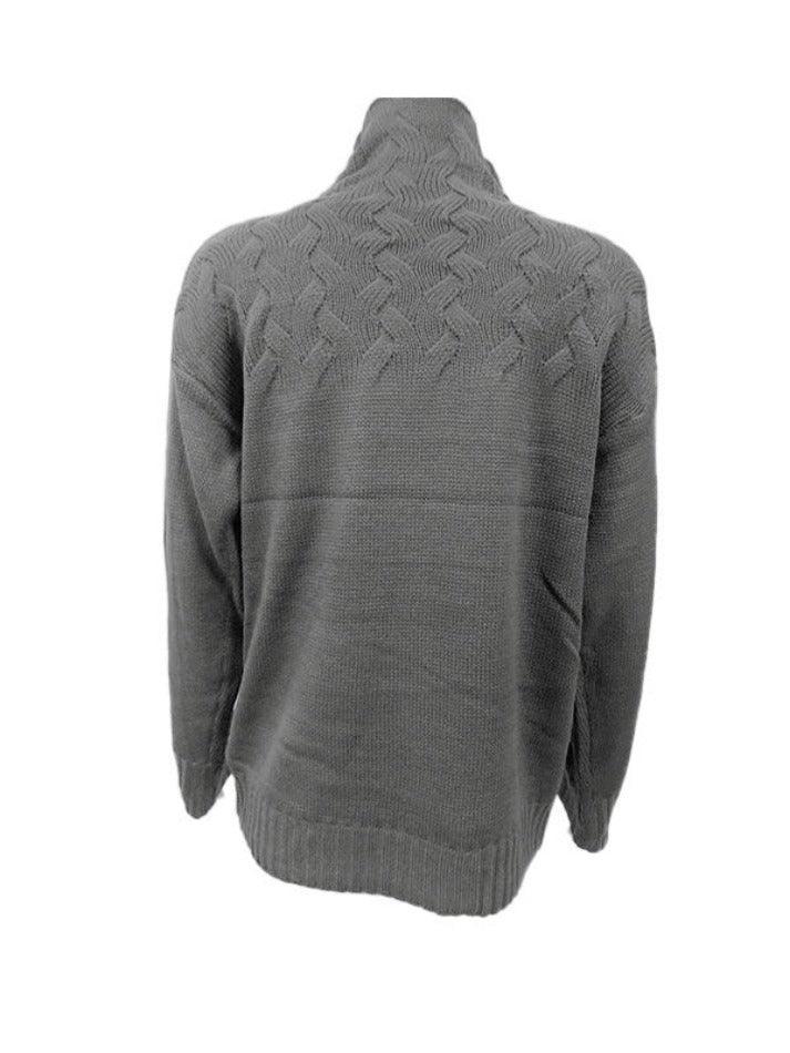 Solid Cable Knit Splice Turtleneck Sweater - AnotherChill