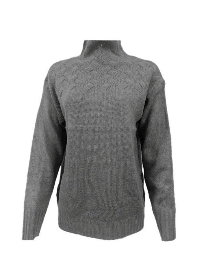 Solid Cable Knit Splice Turtleneck Sweater - AnotherChill