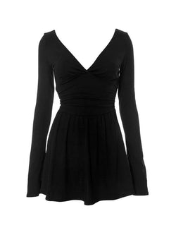 Solid V Neck Mini Dress - AnotherChill