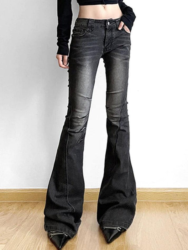 Street Distressed Ruched Splice Low Rise Flare Jeans - AnotherChill