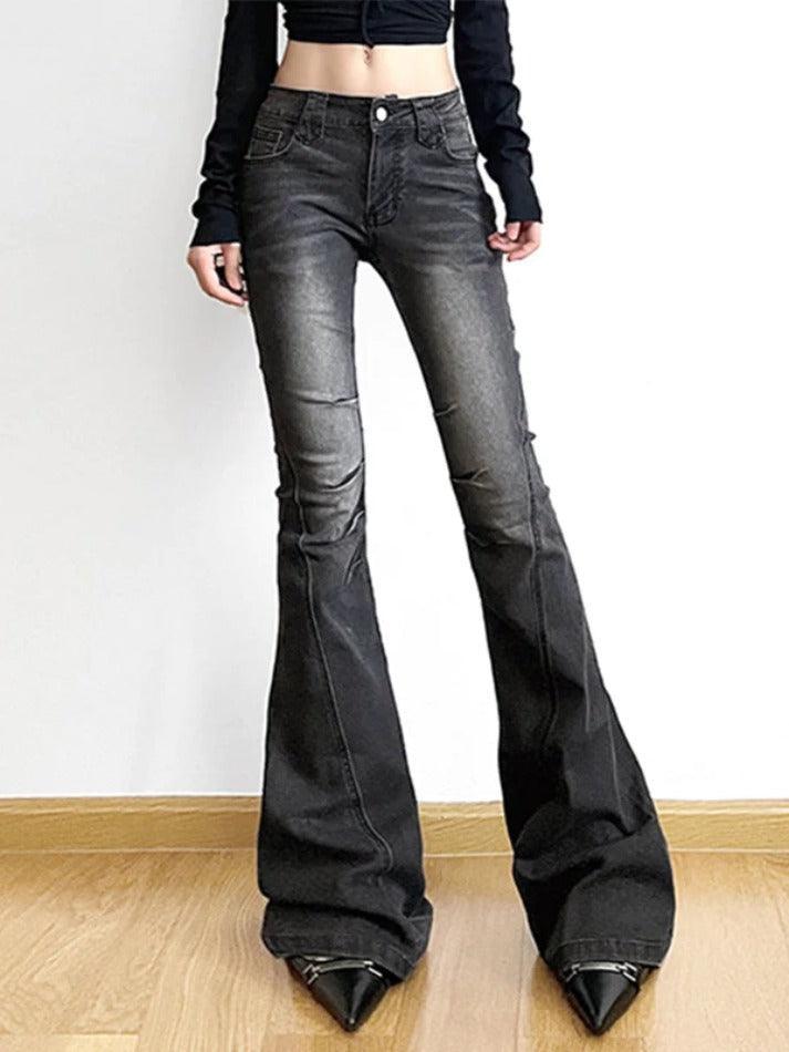 Street Distressed Ruched Splice Low Rise Flare Jeans - AnotherChill