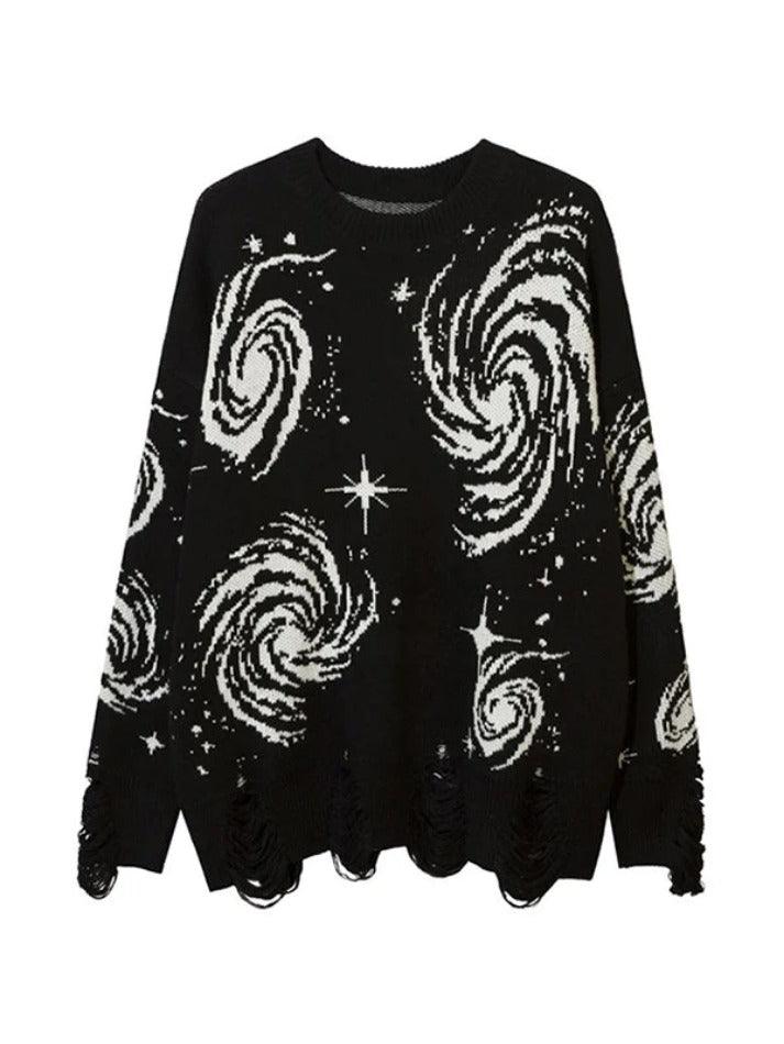 Swirl Print Ripped Design Sweater - AnotherChill