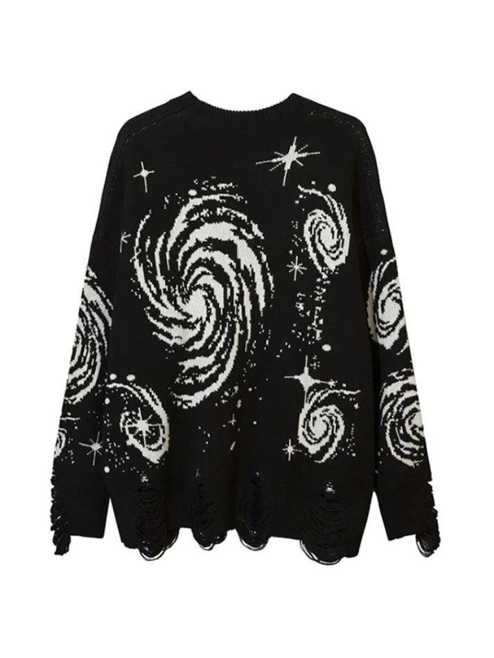 Swirl Print Ripped Design Sweater - AnotherChill