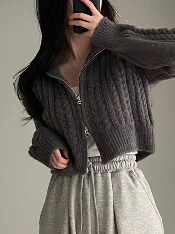 Twist Double Zipper Design Short Cardigan - AnotherChill