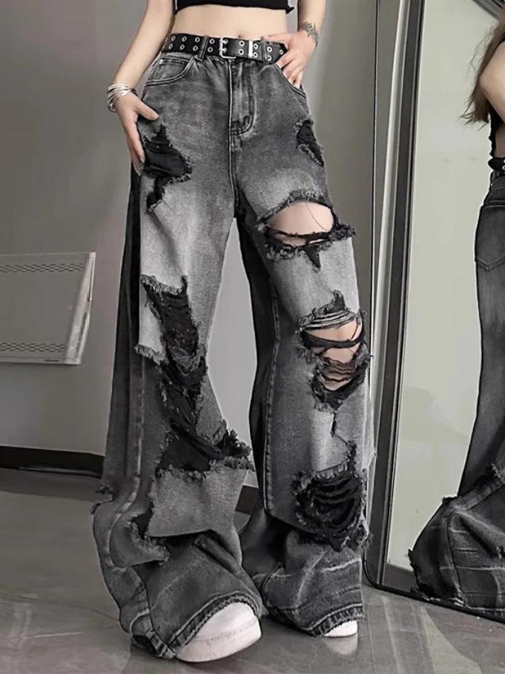 Washed Black Ripped Boyfriend Jeans - AnotherChill